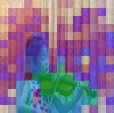 PCA of AV-JEPA video patch-token features on a violin frame